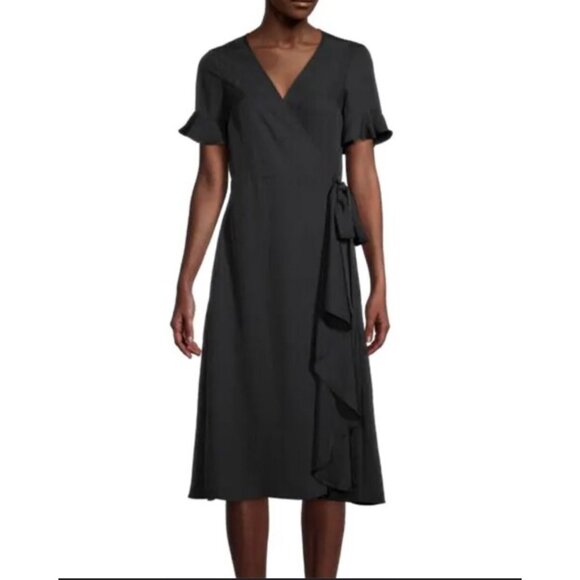 Madewell Dresses & Skirts - Madewell #AB342 Ruffle Sleeve Wrap Around Midi Dress Black Women’s Size XXS